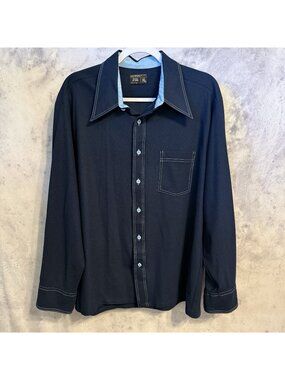 True Vintage JC Penney Button Up Shirt Mens XL Blue Long Sleeve Tapered 70s
